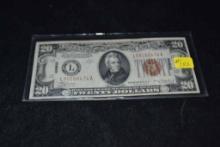 1934a $20 "no Motto" Hawaii Bill