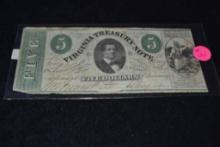 1869 $5 Va Treasury Note, Richmond, Va