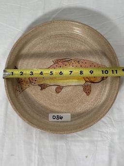 Studio Pottery Tray With Painted Trout Signed