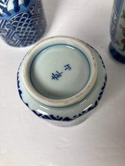 3 Pieces of Blue and White Japanese Vases one with Lid