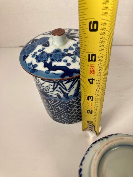 3 Pieces of Blue and White Japanese Vases one with Lid