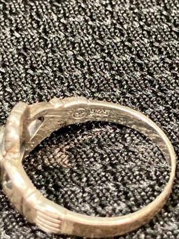 Sterling Silver Onyx Claddagh Ring Size 8