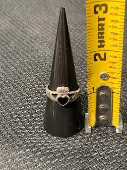 Sterling Silver Onyx Claddagh Ring Size 8