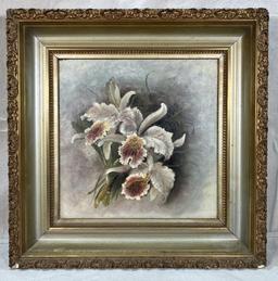 Still Life Oil On Canvas White Orchids