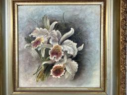 Still Life Oil On Canvas White Orchids