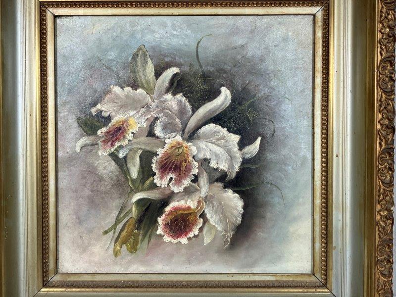 Still Life Oil On Canvas White Orchids