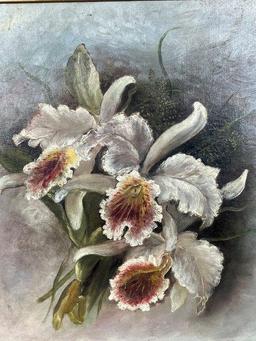 Still Life Oil On Canvas White Orchids