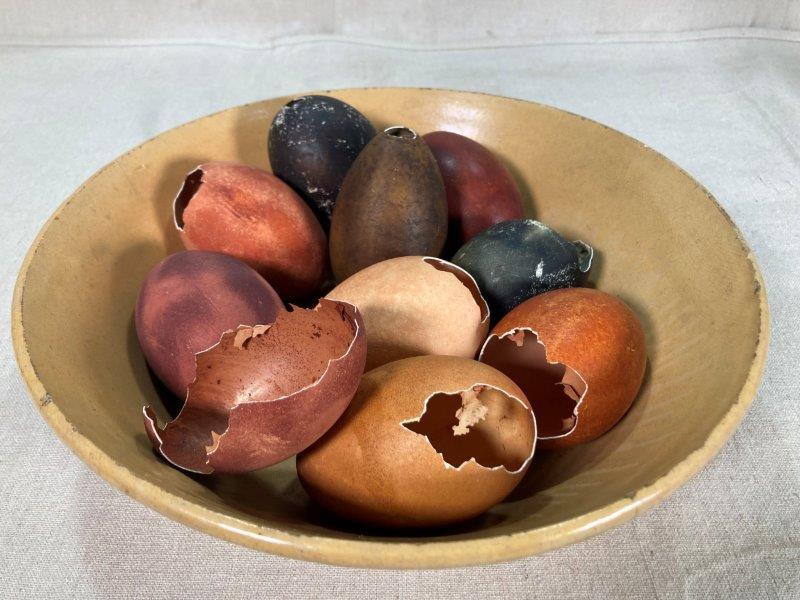 Yellow Ware Nappy Bowl with Eggs