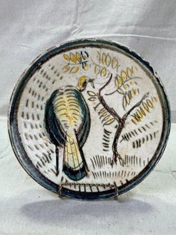 Henry Varnum Poor Faience Earthenware Plate with Turkey and Foliage