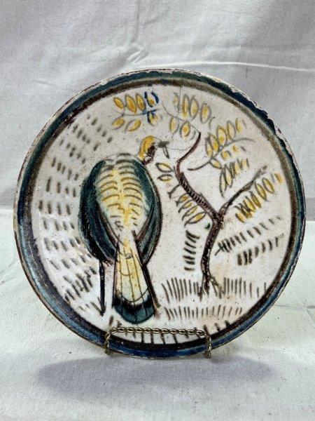 Henry Varnum Poor Faience Earthenware Plate with Turkey and Foliage