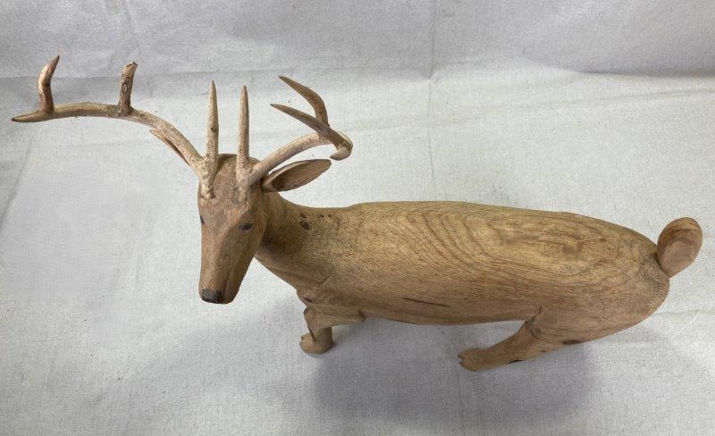 Carved Folk Art Buck with Applied Antlers