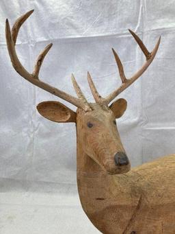 Carved Folk Art Buck with Applied Antlers
