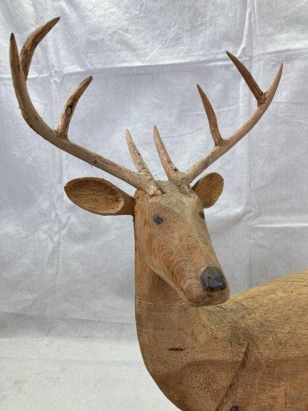 Carved Folk Art Buck with Applied Antlers