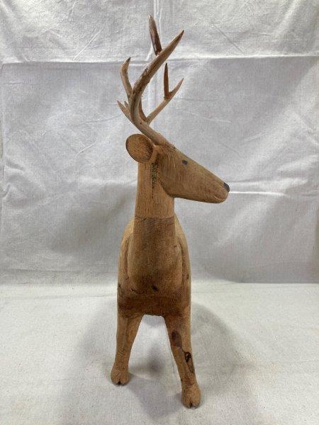 Carved Folk Art Buck with Applied Antlers