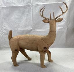 Carved Folk Art Buck with Applied Antlers
