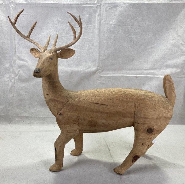 Carved Folk Art Buck with Applied Antlers