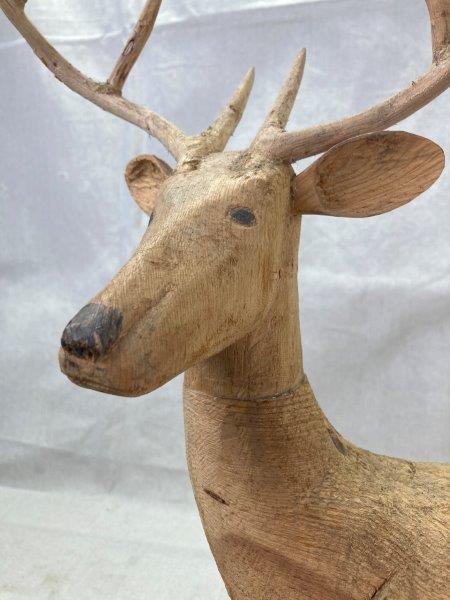 Carved Folk Art Buck with Applied Antlers