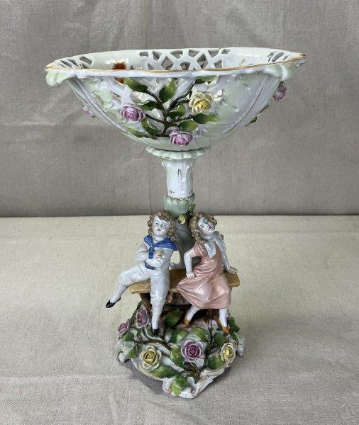 Dresden Style Porcelain Figural Compote Centerpiece