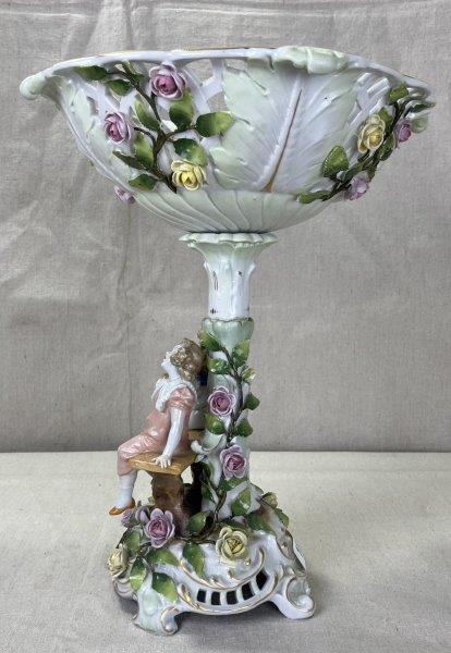 Dresden Style Porcelain Figural Compote Centerpiece