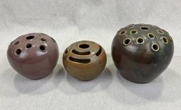Group of Three W.J. Gordy Art Pottery Flower Frogs