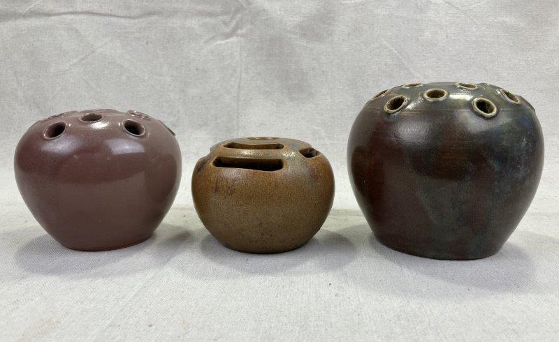 Group of Three W.J. Gordy Art Pottery Flower Frogs