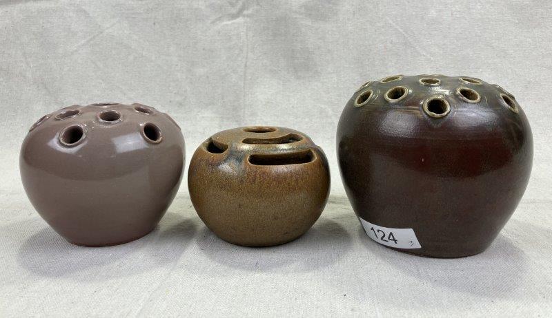 Group of Three W.J. Gordy Art Pottery Flower Frogs