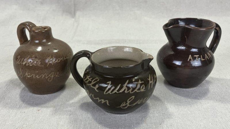 Group of Three W.J. Gordy Miniature Souvenir Pottery Pieces