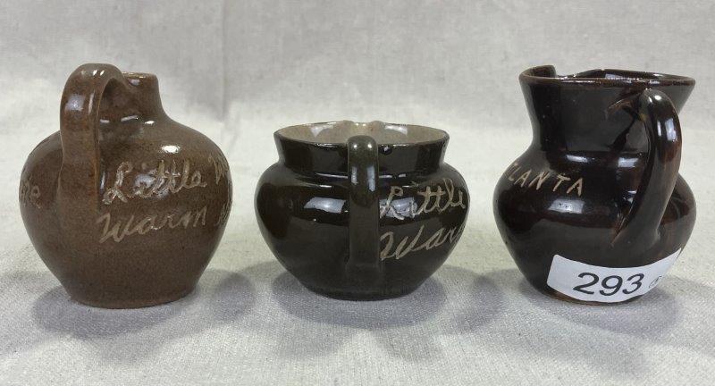 Group of Three W.J. Gordy Miniature Souvenir Pottery Pieces