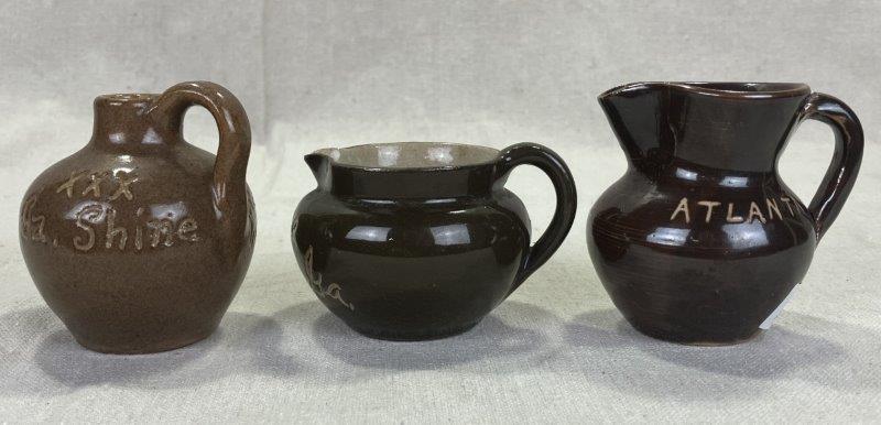 Group of Three W.J. Gordy Miniature Souvenir Pottery Pieces