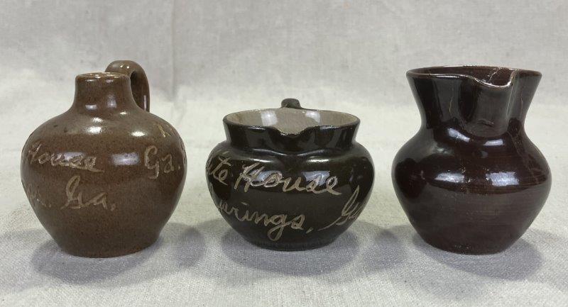 Group of Three W.J. Gordy Miniature Souvenir Pottery Pieces