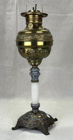 Antique Brass Oil Lamp with Ornate Base