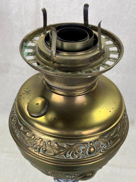 Antique Brass Oil Lamp with Ornate Base