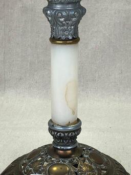 Antique Brass Oil Lamp with Ornate Base