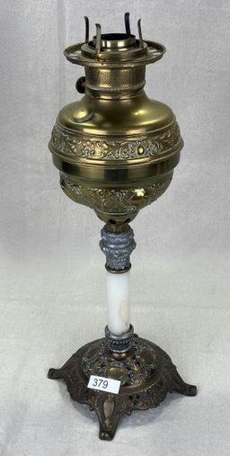Antique Brass Oil Lamp with Ornate Base