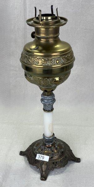 Antique Brass Oil Lamp with Ornate Base