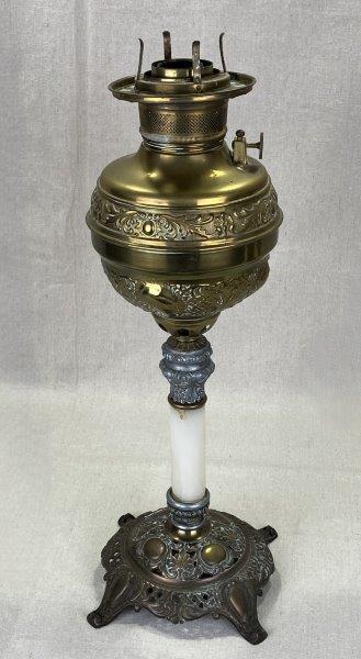 Antique Brass Oil Lamp with Ornate Base
