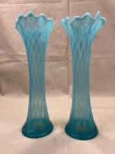 Pair of Opalescent Blue Glass Vases
