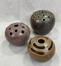 Group of Three W.J. Gordy Art Pottery Flower Frogs