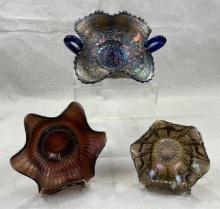 Group of Three Carnival Glass Bowls