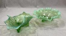 Green Opalescent Carnival Glass Bowls