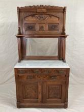 Victorian Marble-Top Step-Back Buffet