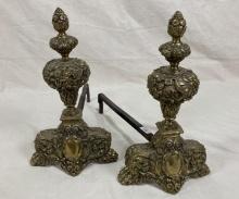 Ornate French Brass Andirons