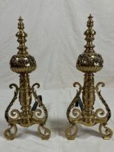 Pair of Ornate Brass Andirons