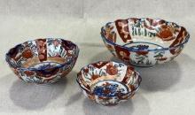 Set of Three Scalloped Edge Imari Nesting Bowls