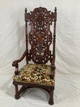 Renaissance Style Carved Walnut Open Armchair
