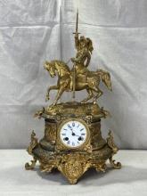 Gilt Bronze Horse and Knight Figurative Mantel Clock
