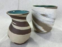 Two W.J. Gordy Swirl Art Pottery Vases