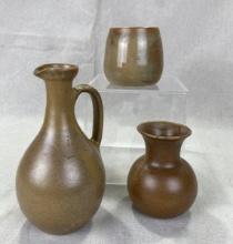 Group of Three W.J. Gordy Pottery Pieces in Mountain Gold Glaze