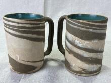 Pair of W.J. Gordy Swirl Pottery Mugs