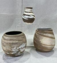 Group of Three W.J. Gordy Swirl Art Pottery Vases
